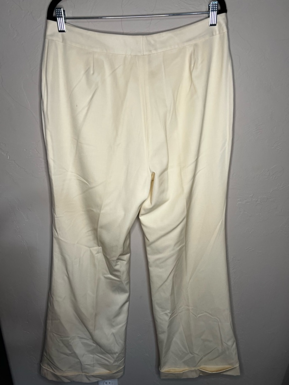 Lauren Ralph Lauren Cream Wide Leg High Rise Cuffed Wool Trouser Pants - Picture 7 of 10